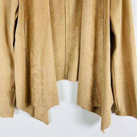 Bagatelle tan faux suede open waterfall lightweight preppy office jacket large - Picture 3 of 6